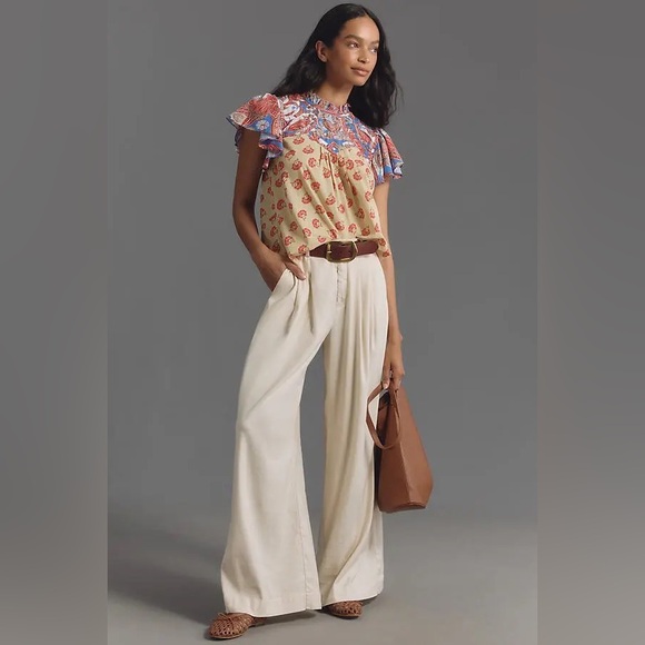 Anthropologie Farm Rio Ruffle-Sleeve Printed Blouse - Picture 7 of 7